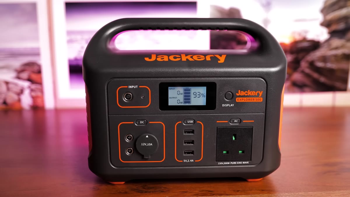 Jackery Solar Generator 500 with solar panel displayed outdoors