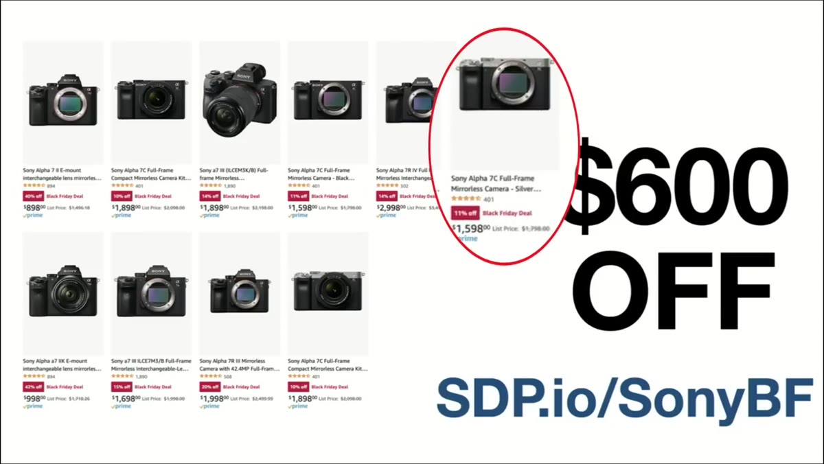 Sony a7C and a7 III pricing displayed on screen