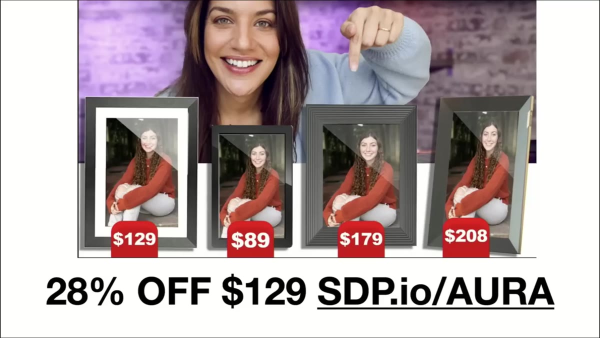 Aura digital picture frame shown at sale price