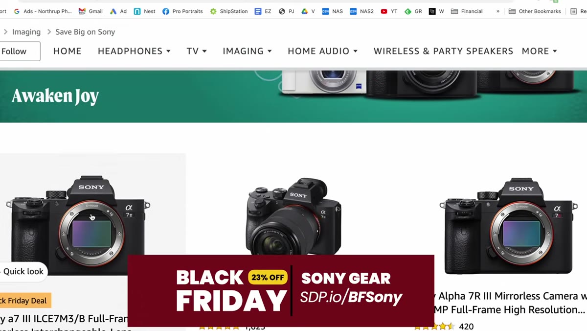 Sony A7 III listed on screen with sale price