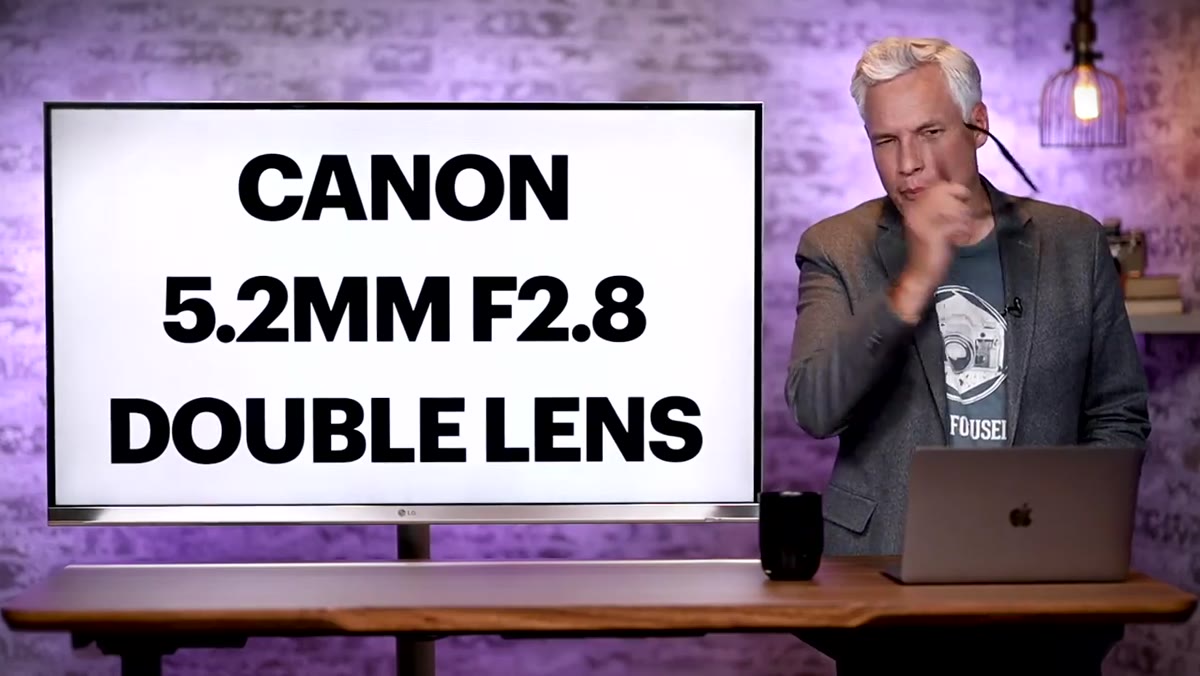 Canon&rsquo;s bizarre 5.2mm dual-lens mounted on an RF camera body
