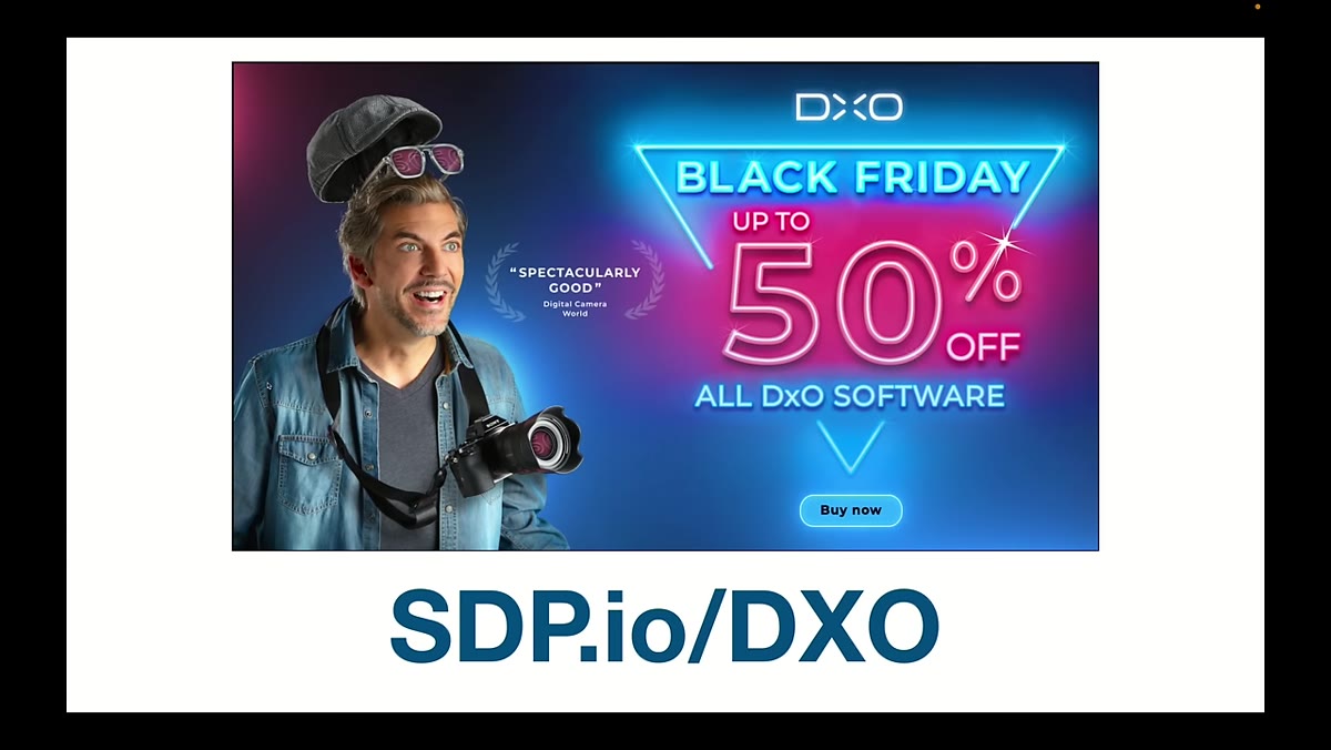 DXO software interface shown on screen with sale overlay