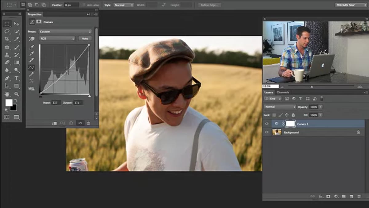 Curves adjustment layer being added above portrait layer