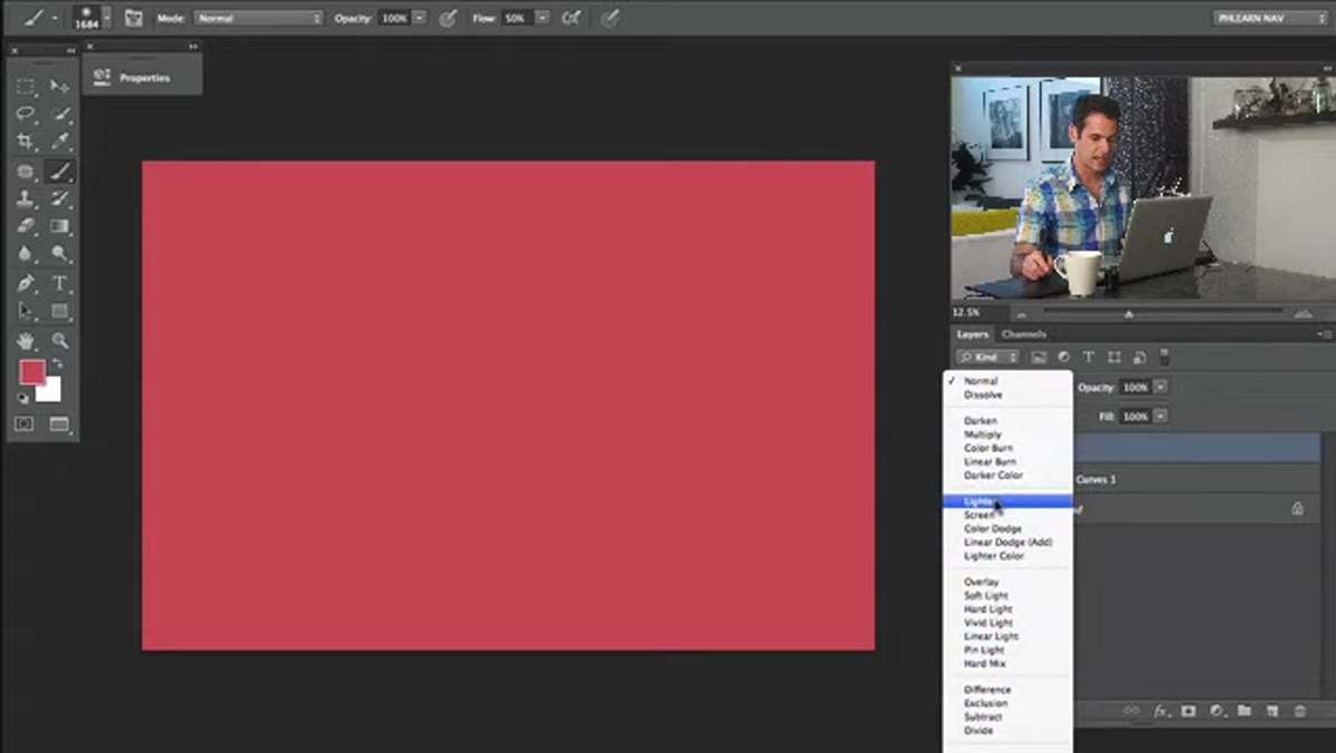 Solid color layer blend mode set to Lighten