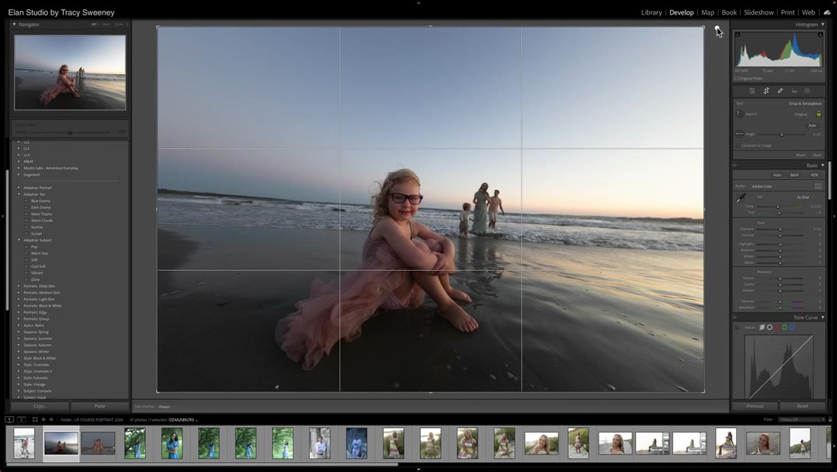 Straightening a crooked horizon line in Lightroom