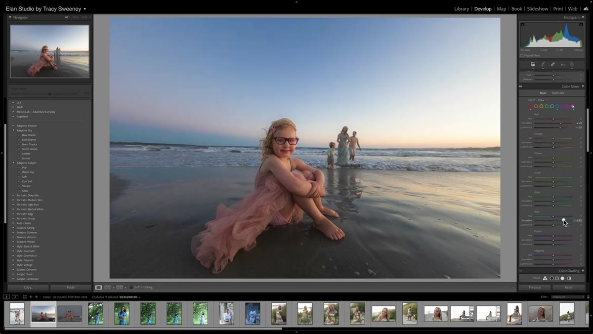 Lens Blur tool panel open with background blur applied