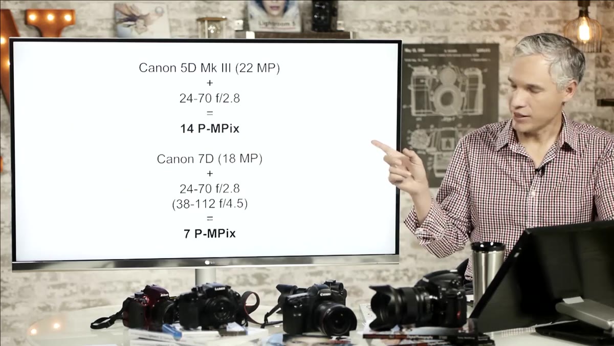 Canon 5D Mark III vs 7D comparison with 24-70 f/2.8 perceptual megapixels shown