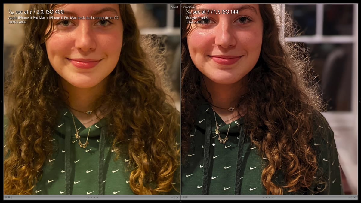 Zoomed-in detail comparison showing edge glow artifact