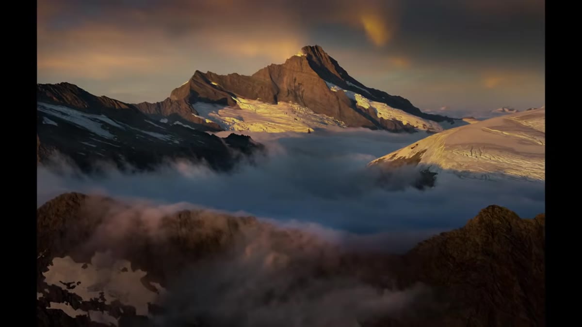 Visual example of telephoto compression stacking landscape elements