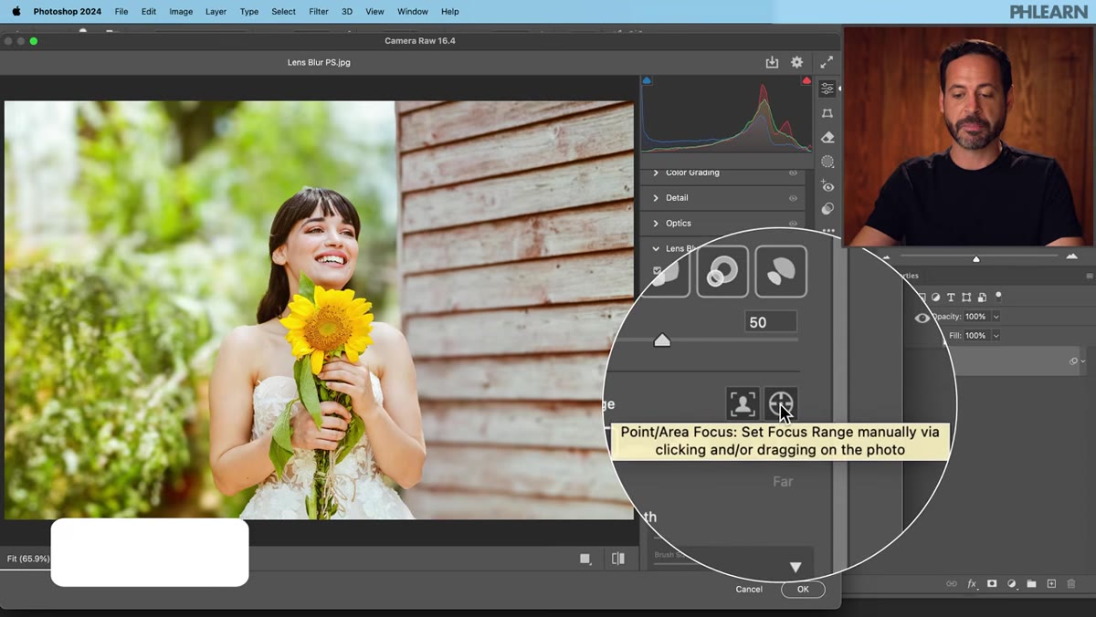 Clicking and dragging Focus Target tool over subject&rsquo;s face