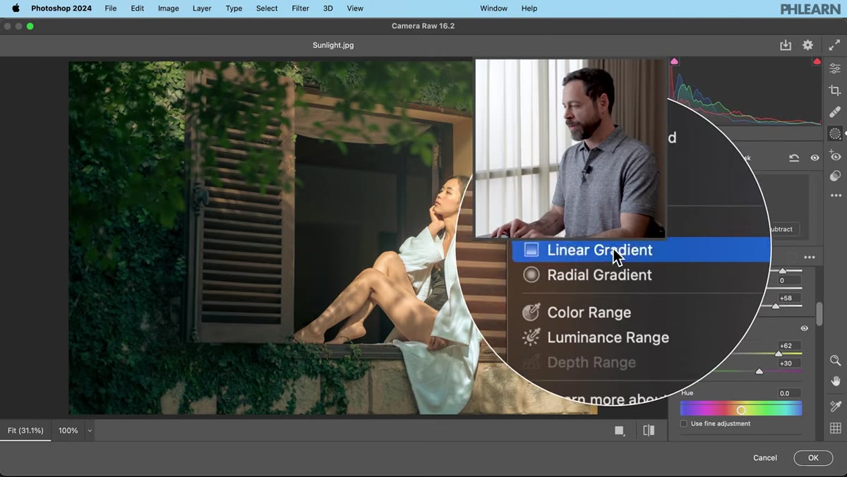 Second radial gradient mask being created in Camera Raw masking panel