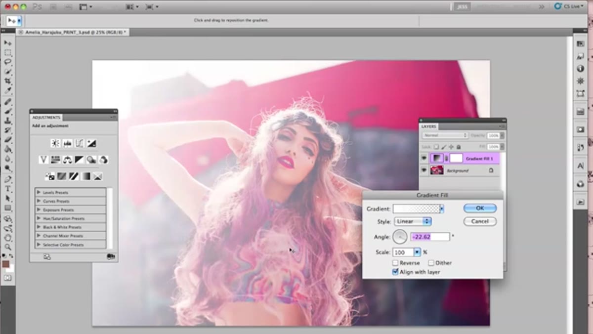 Adjusting gradient angle and dragging to set direction