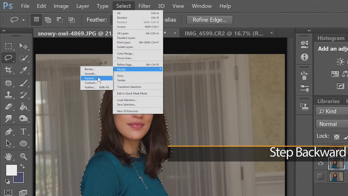 Expand Selection dialog set to 3 pixels
