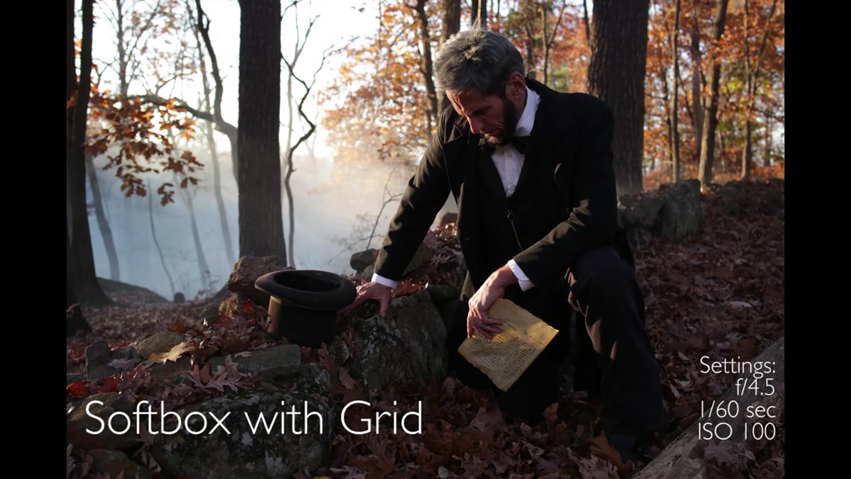 Grid modifier attached to softbox, light concentrated on subject only