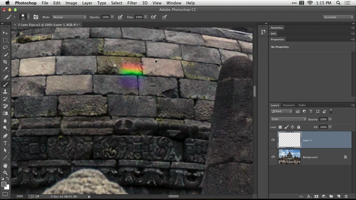 Eyedropper sampling color from photo adjacent to flare area