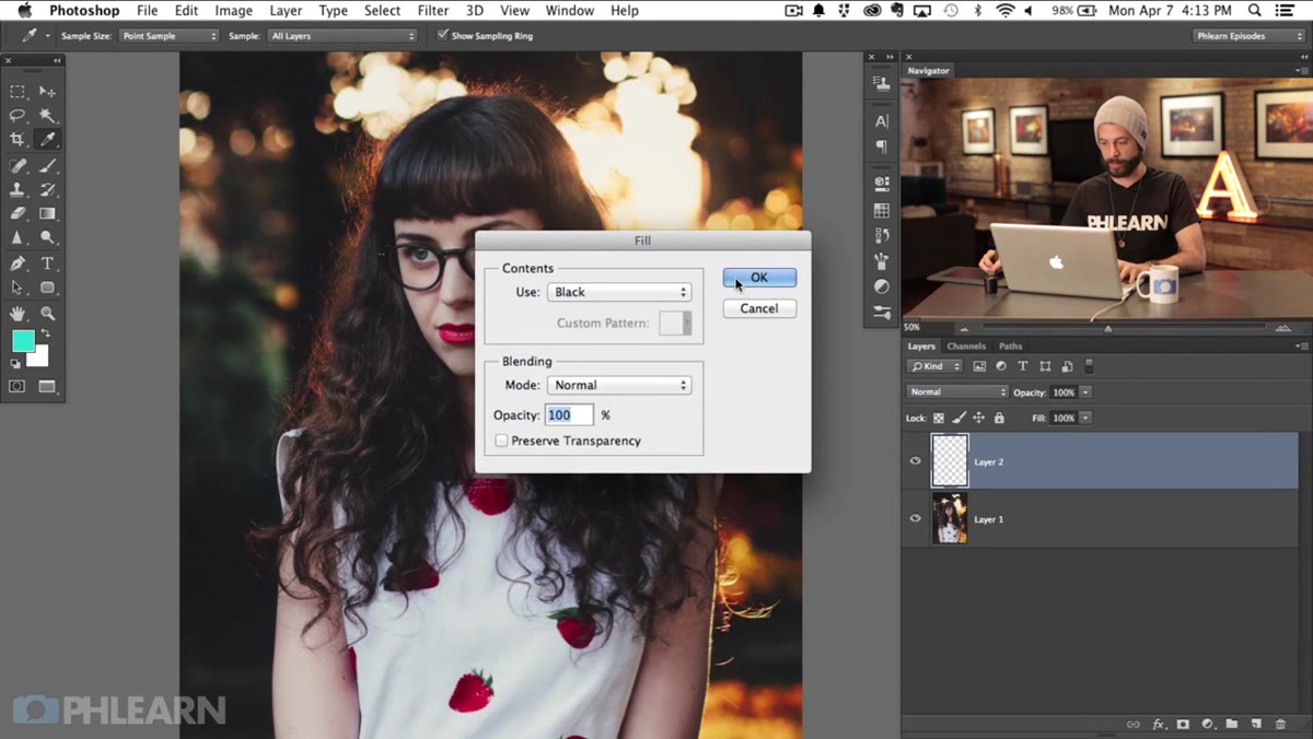 New blank layer filled solid black above the image