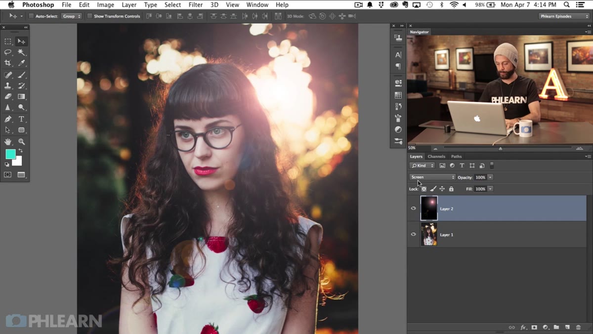 Opacity slider being reduced on the lens flare layer