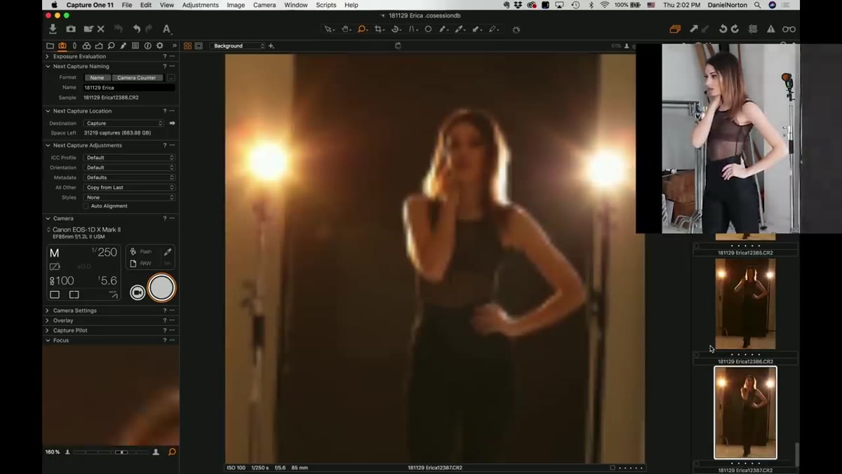 Photographer stepping through a sequence of frames from far position