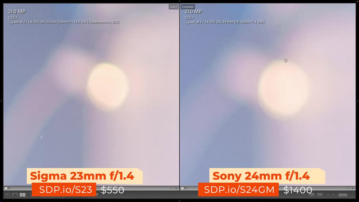 Out-of-focus background lights showing bokeh comparison