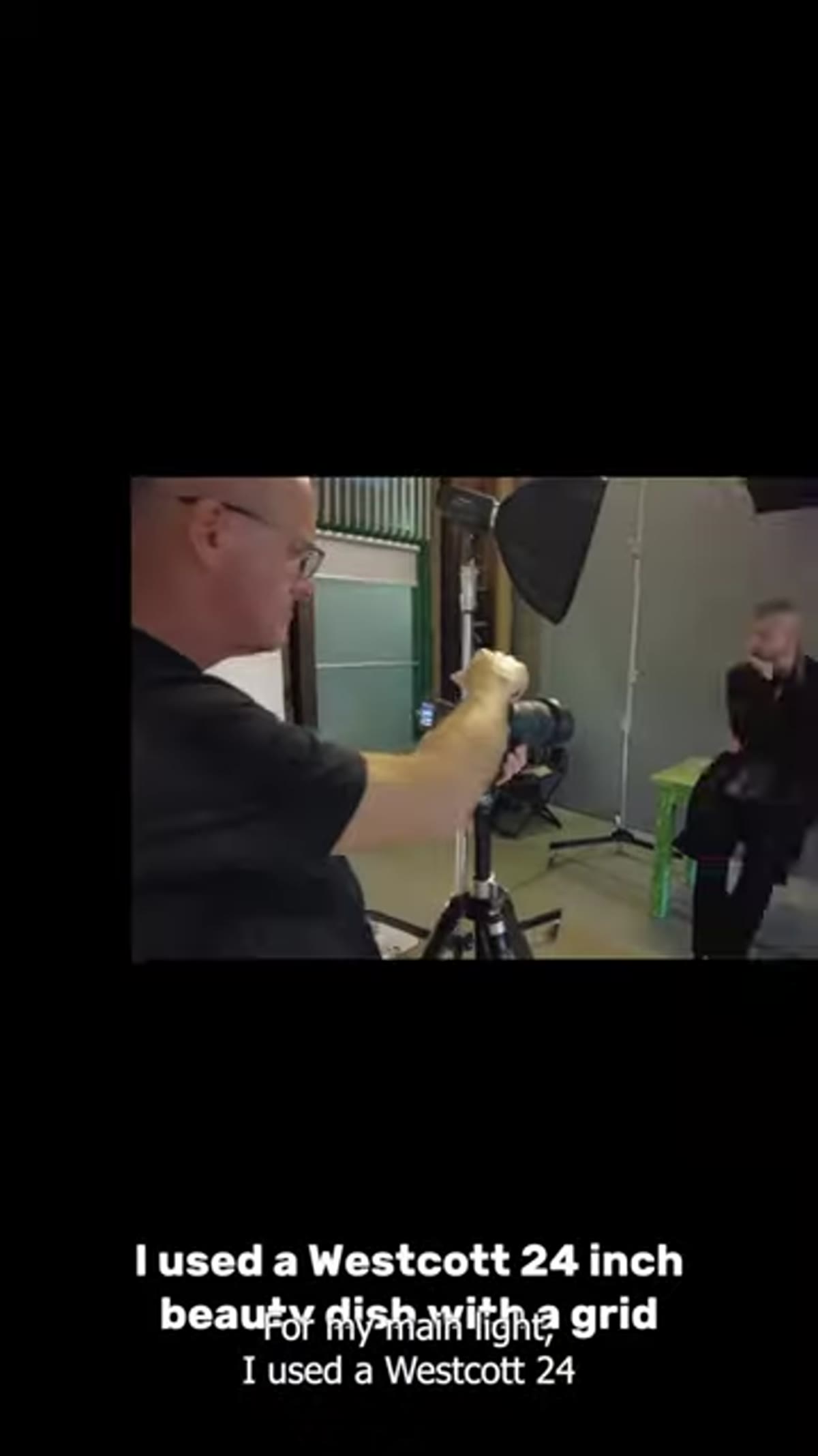 Beauty dish positioned as main light on subject