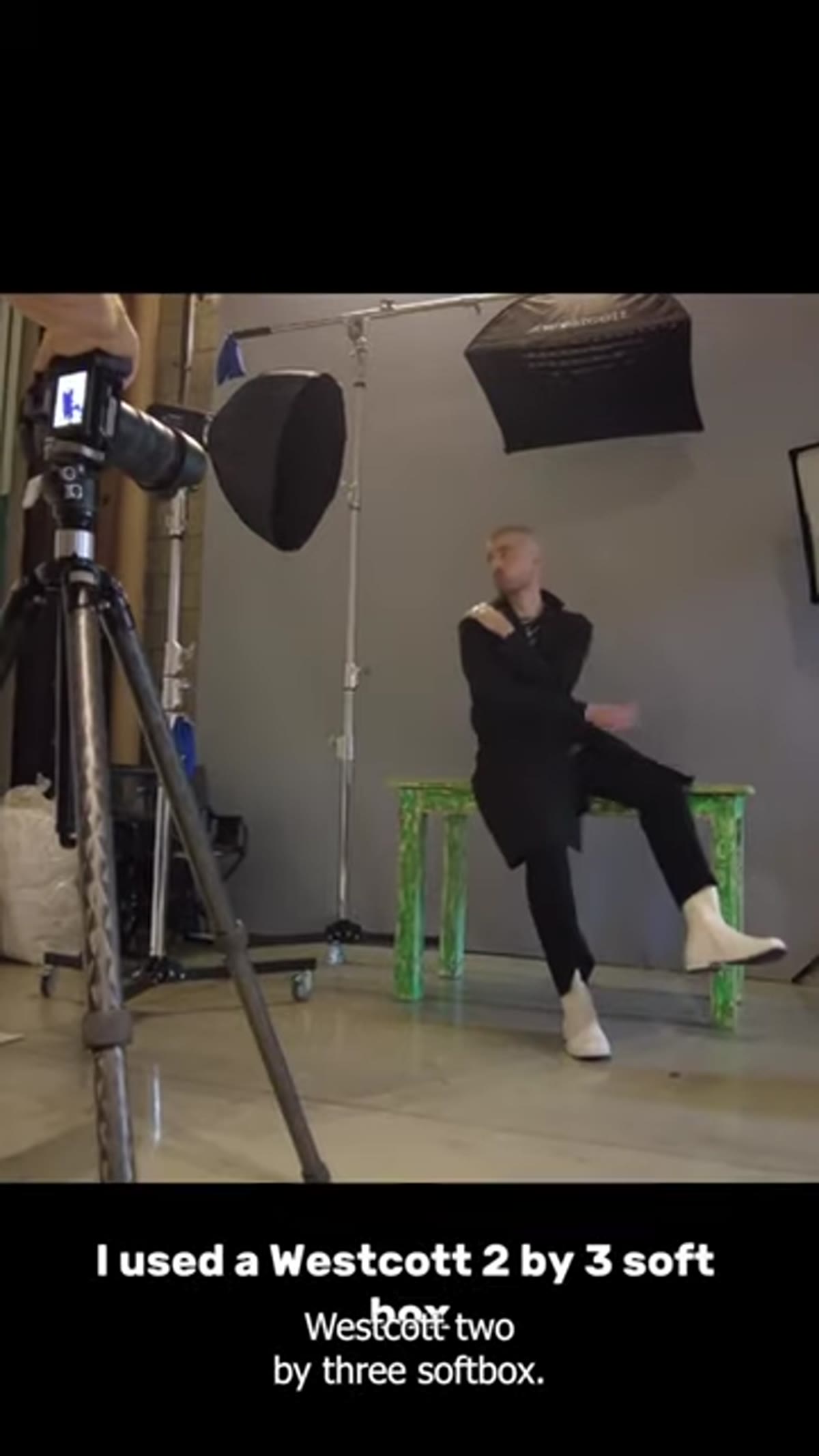 Small softbox positioned overhead adding top light