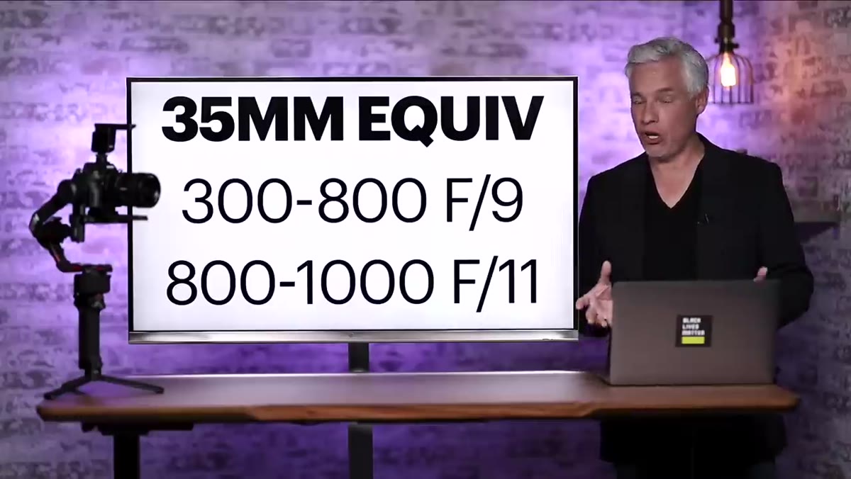 On-screen text showing 35mm equivalent conversion math