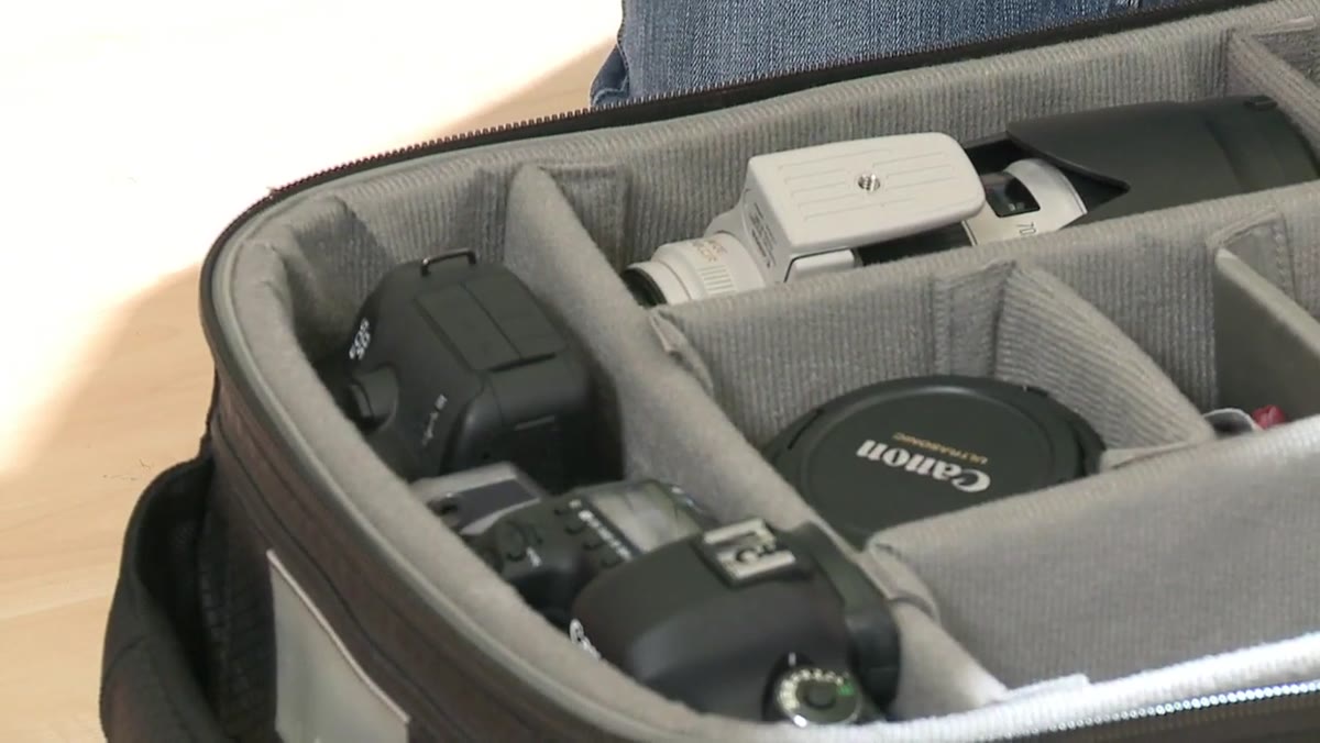 Two identical Canon 5D Mark III bodies side by side in the bag