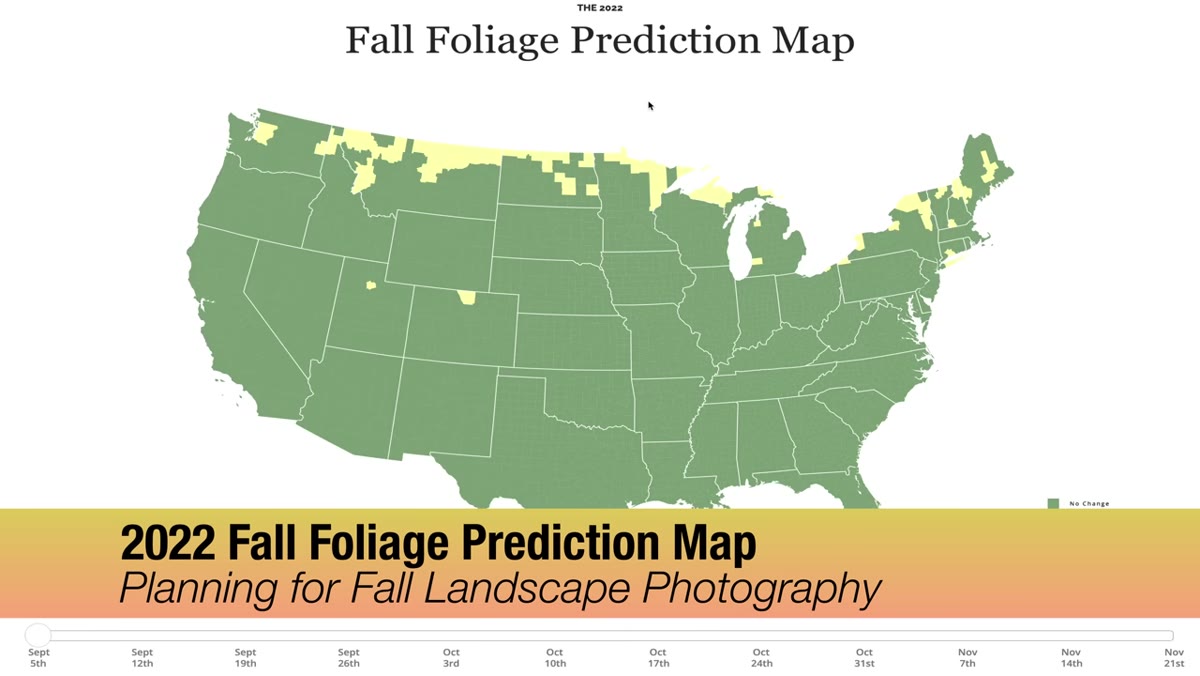 Fall foliage forecast map displayed on screen with color key
