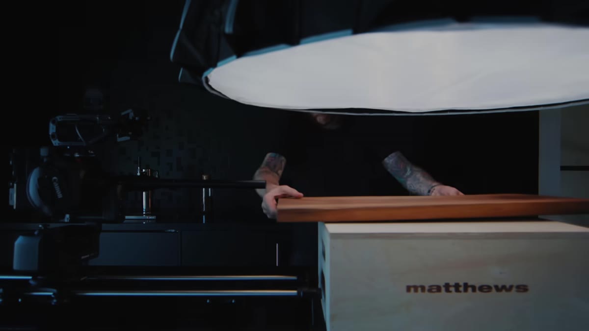 Camera rig moving through a scene with probe lens attached