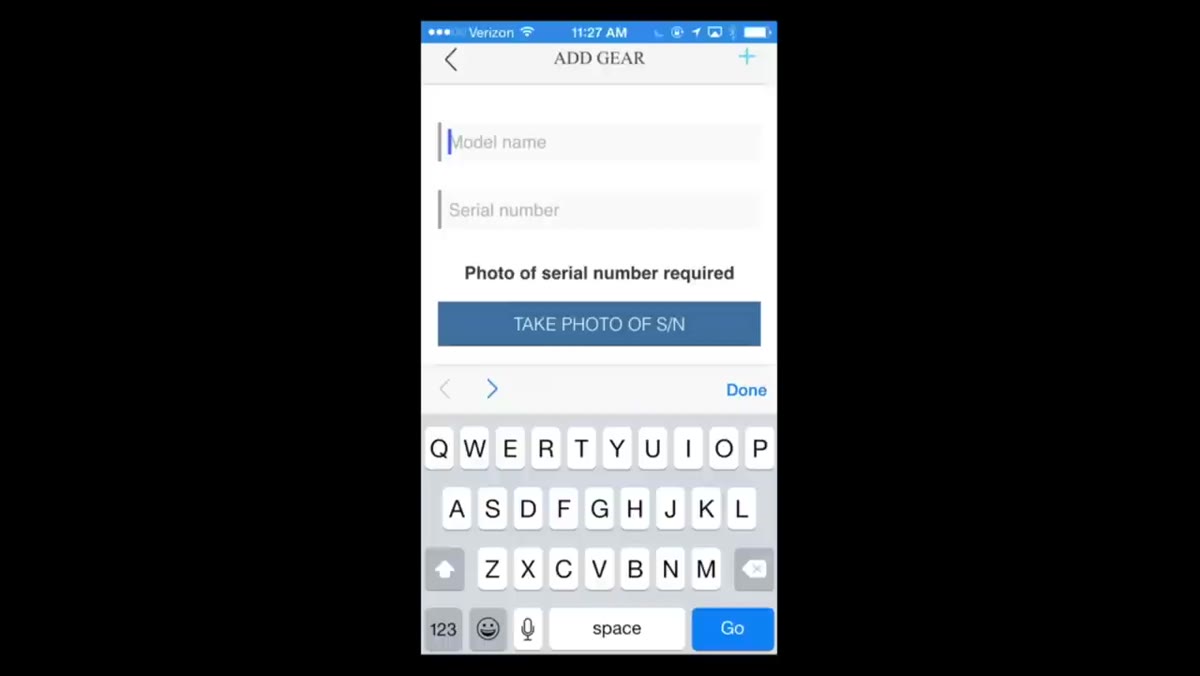 App interface with Canon 5D Mark II entry in progress