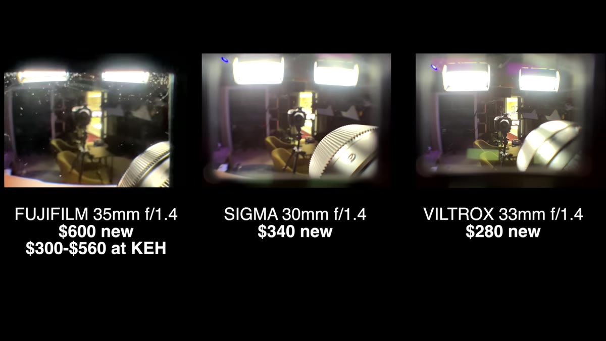 Three 56mm portrait lenses arranged for comparison