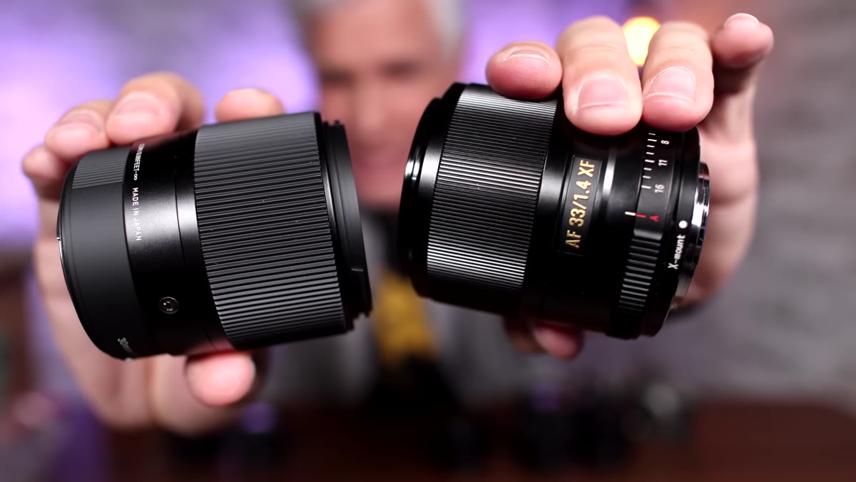 Viltrox 33mm mounted on X-Pro body with OVF view