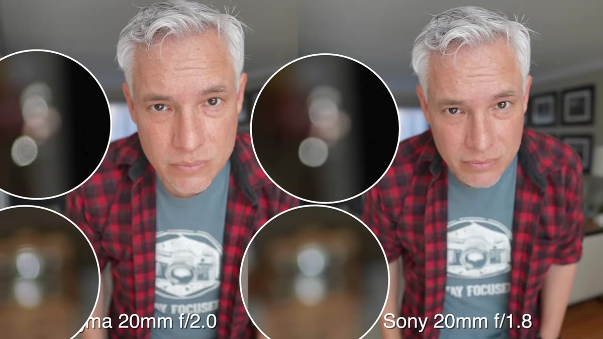 Bokeh balls showing round Sony vs cat&rsquo;s eye Sigma in corners