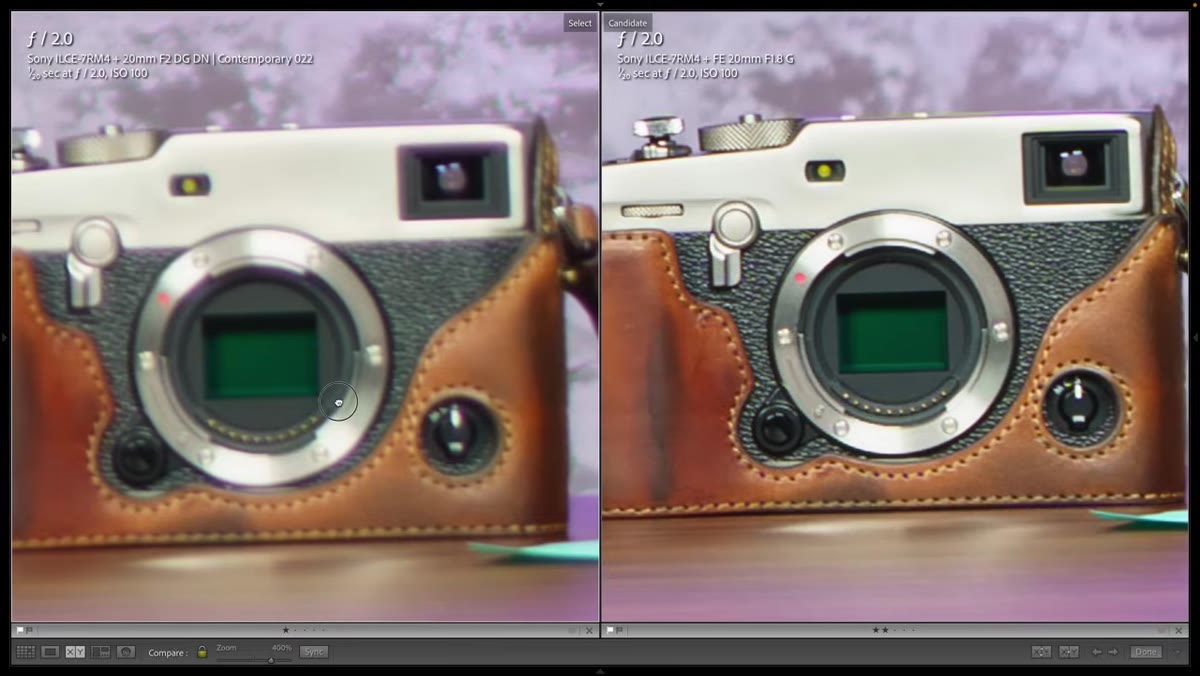 240 megapixel pixel-shift image zoomed in comparing both lenses