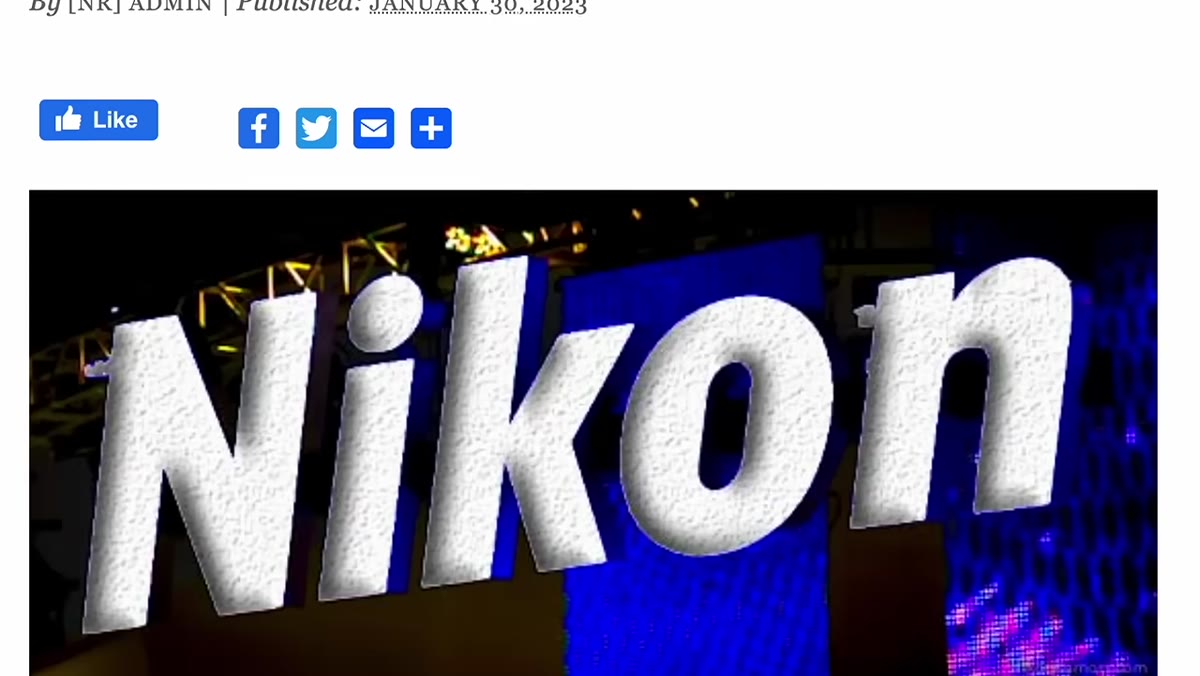 News headline or on-screen text about Nikon China manufacturing risk