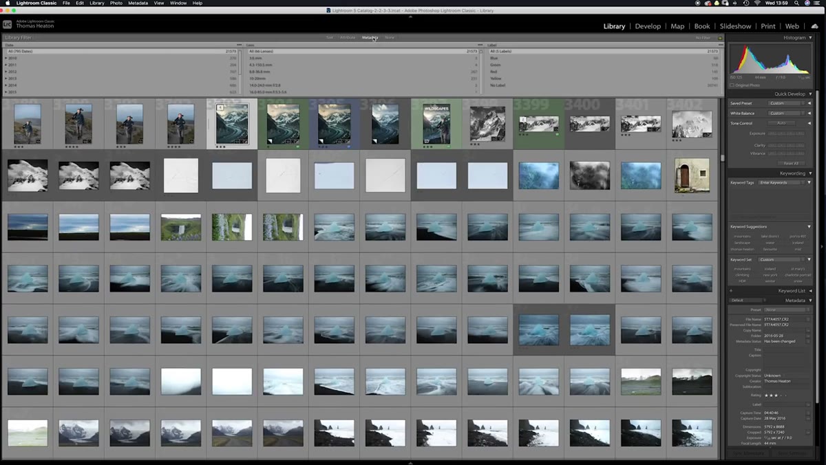 Heaton describing checking focal length data in Lightroom