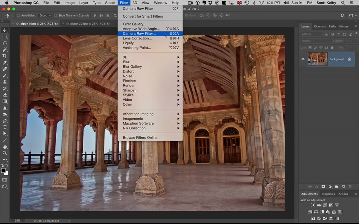 Camera Raw filter selected from Photoshop Filter menu