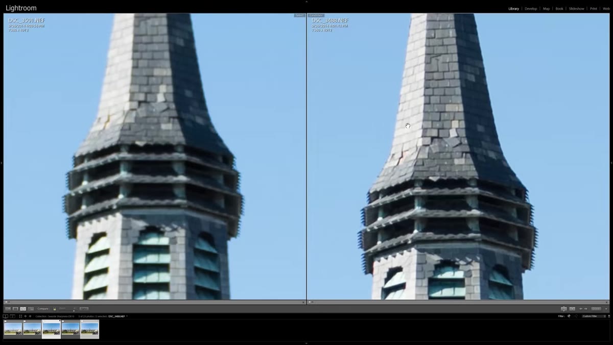 Wide-angle view showing Tamron image visibly brighter than Nikon