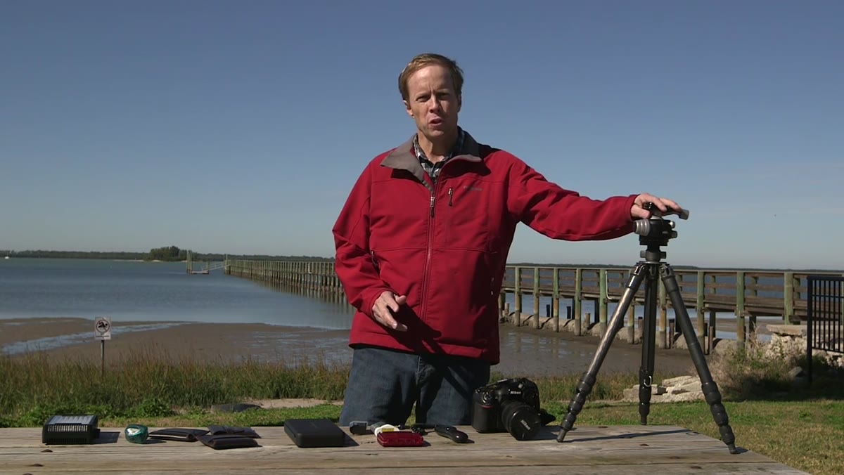 Sturdy tripod shown as foundation for time lapse setup