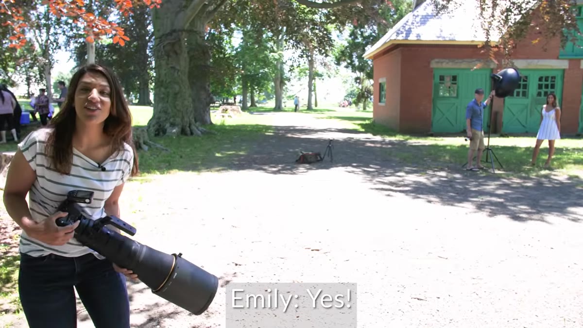 Tony calling out to Emily from extreme shooting distance