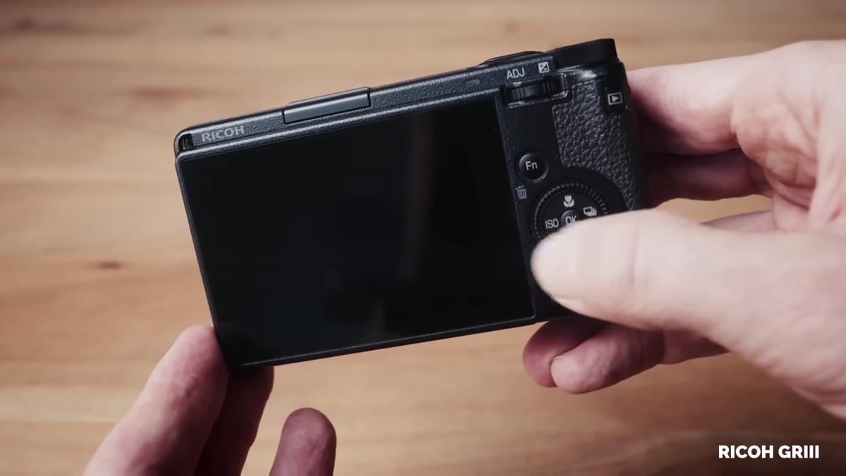 Close-up of the rear dial area on the Ricoh GR body